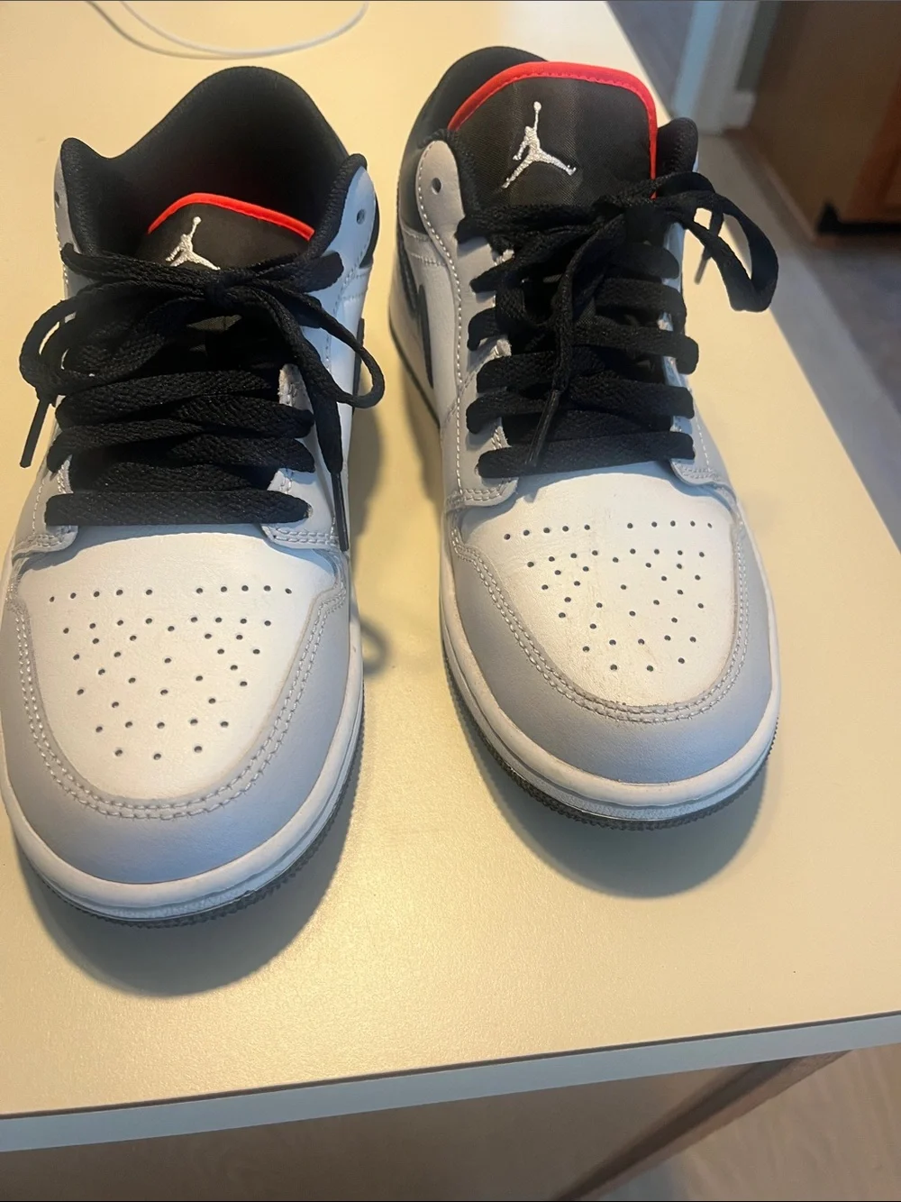 Jordan Men's Low-Top Sneakers in White, Black and Red Accent